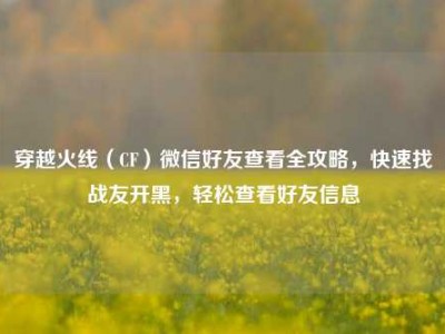 穿越火线（CF）微信好友查看全攻略，快速找战友开黑，轻松查看好友信息