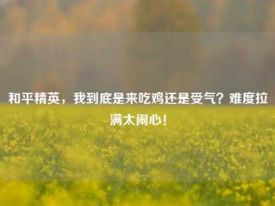 和平精英，我到底是来吃鸡还是受气？难度拉满太闹心！