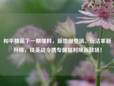 和平精英下一期爆料，新地图登场、玩法革新升级，精英战令携专属福利焕新战场！