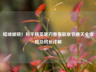 暗域破晓！和平精英黑刃要塞新章节通关全攻略及时长详解
