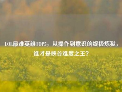 LOL最难英雄TOP5，从操作到意识的终极炼狱，谁才是峡谷难度之王？