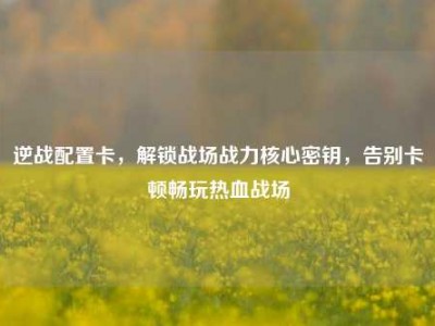 逆战配置卡，解锁战场战力核心密钥，告别卡顿畅玩热血战场