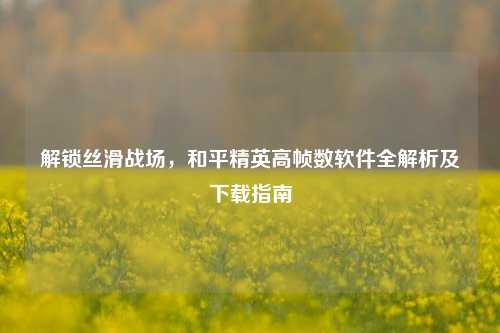 解锁丝滑战场，和平精英高帧数软件全解析及下载指南