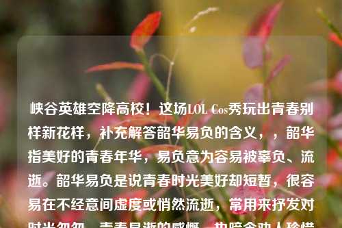 峡谷英雄空降高校！这场LOL Cos秀玩出青春别样新花样，补充解答韶华易负的含义，，韶华指美好的青春年华，易负意为容易被辜负、流逝。韶华易负是说青春时光美好却短暂，很容易在不经意间虚度或悄然流逝，常用来抒发对时光匆匆、青春易逝的感慨，也暗含劝人珍惜年少时光的意味。