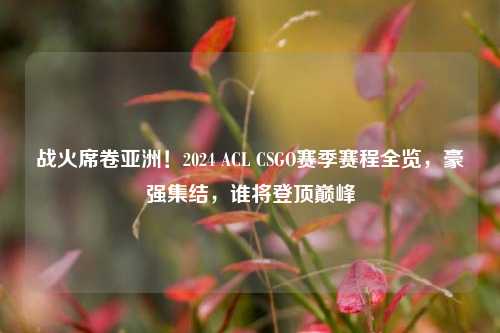 战火席卷亚洲！2024 ACL CSGO赛季赛程全览，豪强集结，谁将登顶巅峰