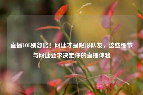 直播LOL别忽略！网速才是隐形队友，这些细节与网速要求决定你的直播体验