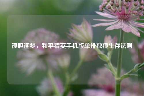 孤胆逐梦，和平精英手机版单排独狼生存法则