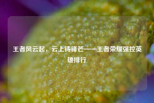 王者风云起,云上铸锋芒——王者荣耀强控英雄排行