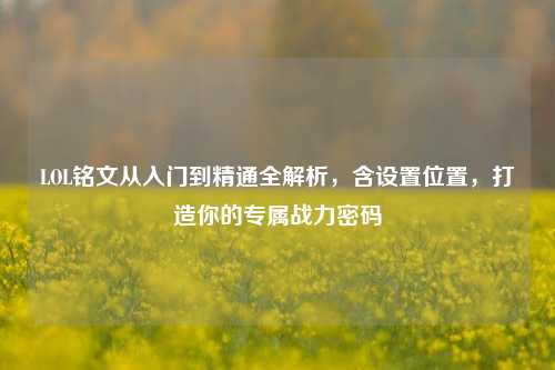 LOL铭文从入门到精通全解析，含设置位置，打造你的专属战力密码