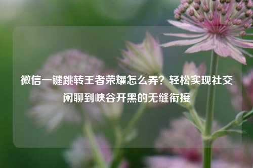 微信一键跳转王者荣耀怎么弄？轻松实现社交闲聊到峡谷开黑的无缝衔接