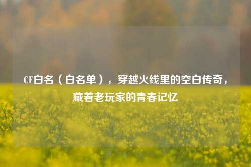 CF白名（白名单），穿越火线里的空白传奇，藏着老玩家的青春记忆