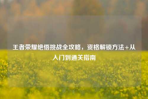 王者荣耀绝悟挑战全攻略,资格解锁方法+从入门到通关指南