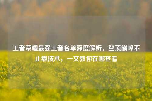 王者荣耀最强王者名单深度解析,登顶巅峰不止靠技术,一文教你在哪查看