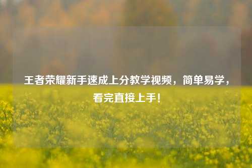 王者荣耀新手速成上分教学视频，简单易学，看完直接上手！