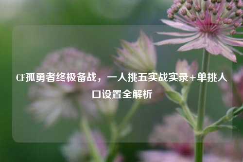 CF孤勇者终极备战，一人挑五实战实录+单挑人口设置全解析