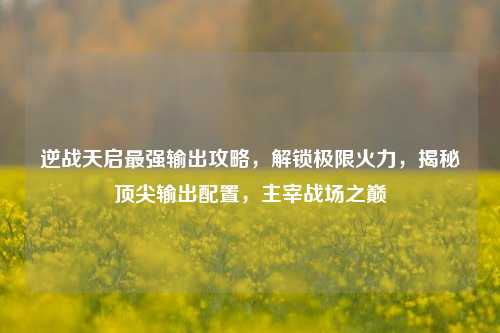 逆战天启最强输出攻略，解锁极限火力，揭秘顶尖输出配置，主宰战场之巅
