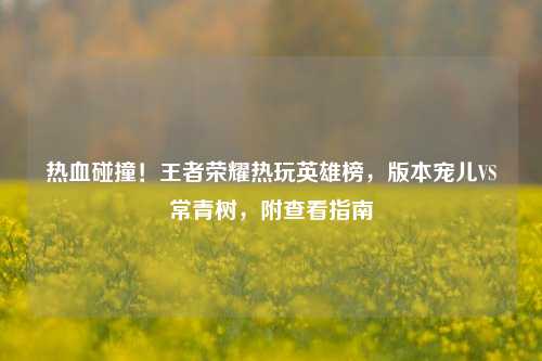 热血碰撞！王者荣耀热玩英雄榜，版本宠儿VS常青树，附查看指南