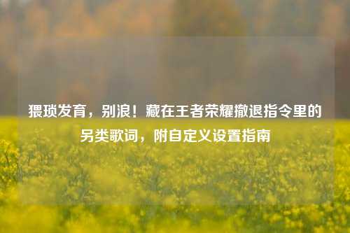 猥琐发育,别浪!藏在王者荣耀撤退指令里的另类歌词,附自定义设置指南