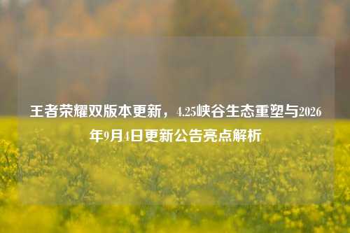 王者荣耀双版本更新，4.25峡谷生态重塑与2026年9月4日更新公告亮点解析